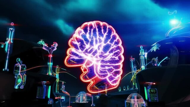 Vivid Neurological Activity in Brain Simulation Illustration
