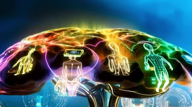 Vivid Neurological Activity in Brain Simulation Illustration
