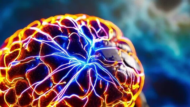 Vivid Neurological Activity in Brain Simulation Illustration
