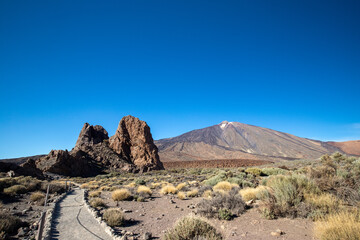 Teide mountain and landscape view at Teide National Park, Santa Cruz Tenerife island, Spain