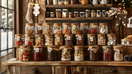 Festive Holiday Advent Calendar Jars on Window Ledge