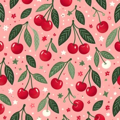Obraz premium Seamless pattern of cherries wallpaper background