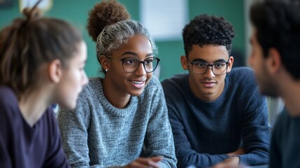 Fototapeta premium Group of Multiracial Students Engaged in Conversation