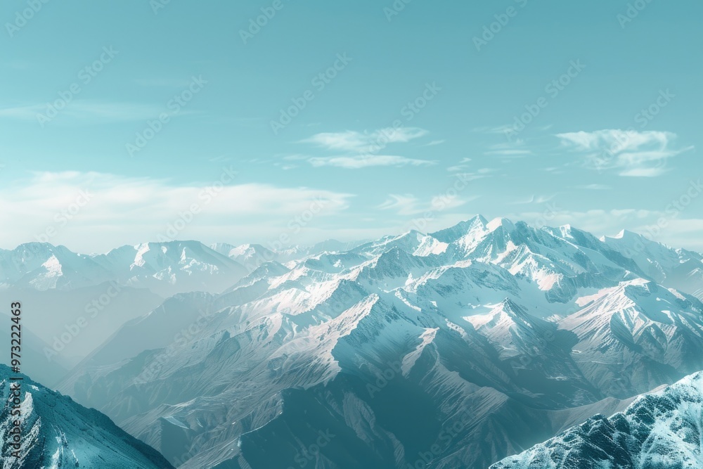 Poster Aerial view of a mountain range from a plane, suitable for travel or adventure uses
