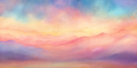 Colorful Fantasy Misty Mountain Landscape with Pastel Colors and Soft Lighting