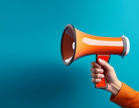 Megafon / Verkauf ank&uuml;ndigen / Sale und Rabatte / Marketing- und kommerzielles Konzept-Banner mit Kopierraum / Botschaft f&uuml;r Flyer, Brosch&uuml;re, Magazin, Artikel, Pressemeldung, Megafon mit Hand, 