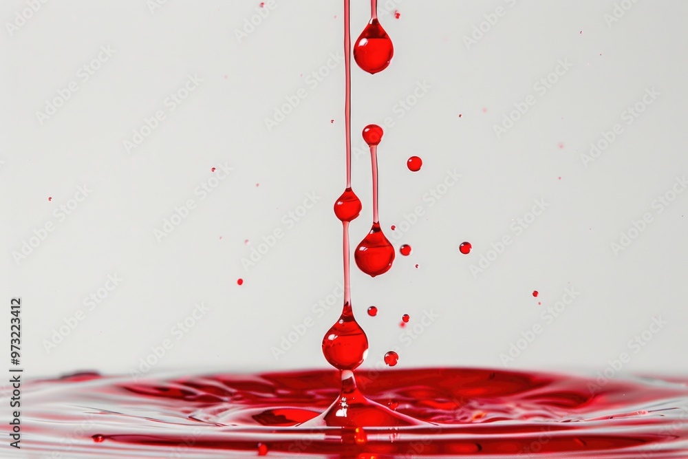 Aufkleber a single drop of red liquid falls from above into the calm surface of the water