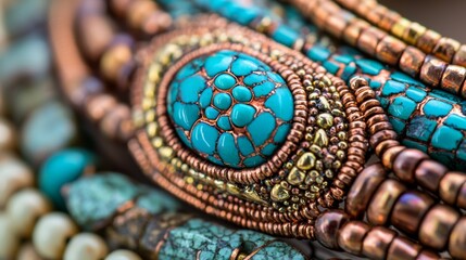 Turquoise Beadwork Necklace Close-Up - Handcrafted Jewelry Detail