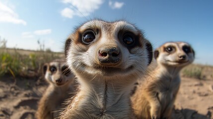 Curious meerkats in natural habitat on a sunny day: wildlife photography for nature enthusiasts
