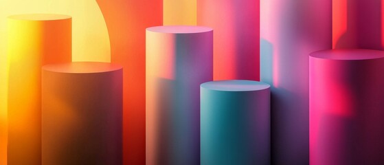 Vibrant 3D Colorful Cylinders on Gradient Background