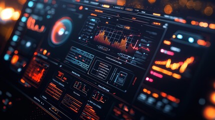 A sleek digital dashboard interface with a glassmorphism effect, featuring semi-transparent panels and blurred backgrounds, creating a modern and stylish look