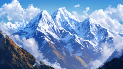 Obraz premium A beautiful view of the great himalayan mountain. Himalayan Mountains. Illustration