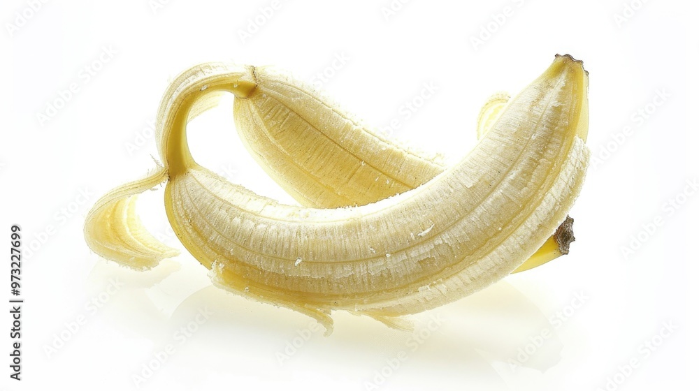 Poster Freshly peeled banana on a clean white background, great for food or still life photography