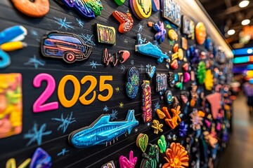 Obraz premium A vibrant 2025 New Yearâ€™s resolution board, filled with goals like travel, fitness, and personal growth