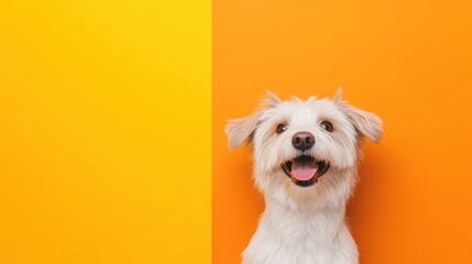 Bearded Collie isolated on colorful pastel background.