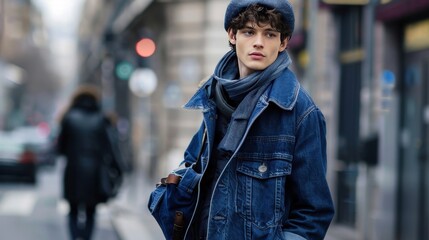 Trendy Fashion Model Walking Denim Runway Show