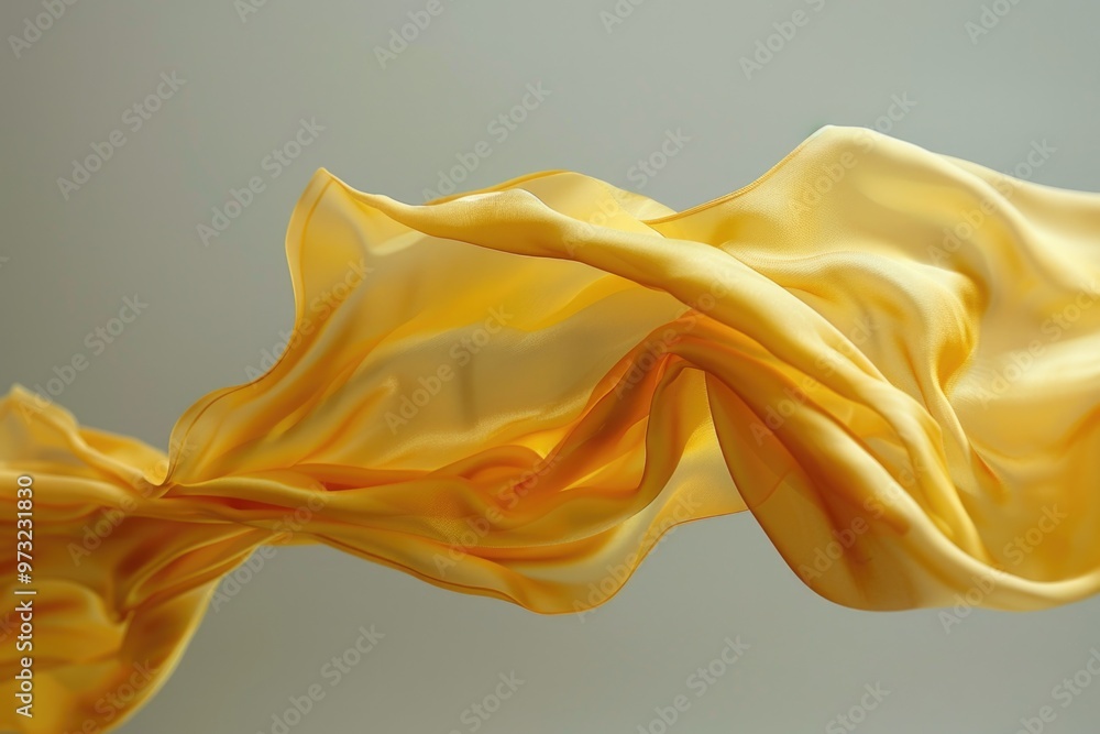 Poster close-up view of a bright yellow cloth lying flat on a table