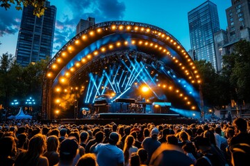 Obraz premium Montreal Jazz Festival stages illuminated by sophisticated Lighting designs, creating an atmospheric experience