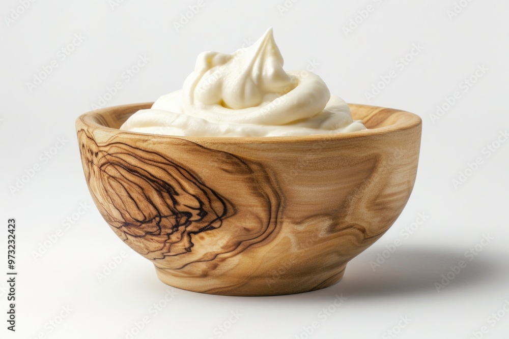 Canvas Prints A wooden bowl filled with whipped cream, perfect for desserts or special occasions