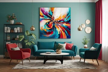 Whimsical Abstract Portrait in Lively Colors for Engaging Interior Appeal