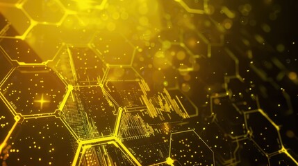 Glowing Hexagonal Network Background with Digital Elements