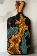 Handcrafted Wooden Board with Resin Art River Design