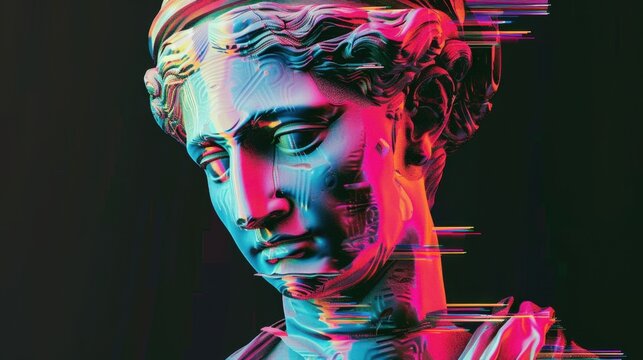 Digital Art Concept of Classical Bust with Glitch Effects