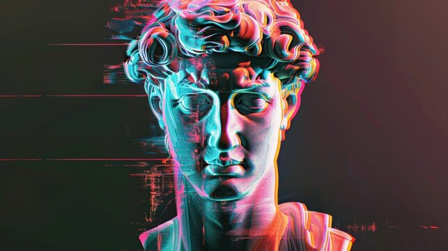 Digital Art Concept of Classical Bust with Glitch Effects
