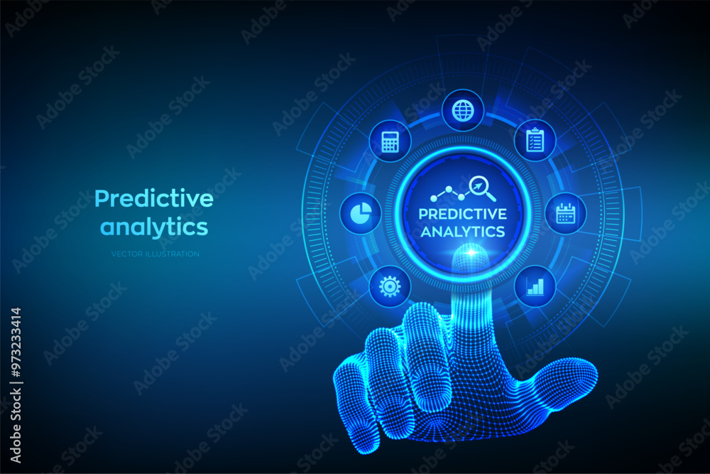 Poster predictive analytics. big data analysis. business intelligence technology concept on virtual screen.