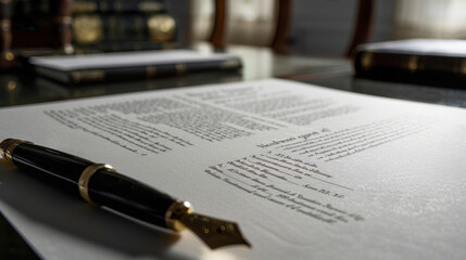 Executive Pen on a Formal Document in a Luxurious Office Setting