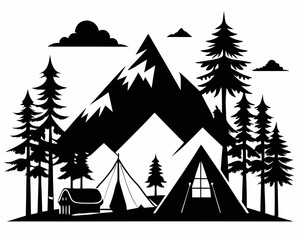 camping black silhouette vector,camp silhouette vector