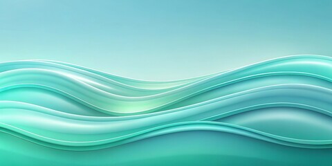 Fototapeta premium Abstract smooth gradient waves reflecting in light blue and mint green colors