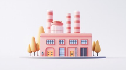 Obraz premium Facade view of a cute 3D electric power plant icon, with minimal details and soft, rounded shapes, all displayed on a pure white background
