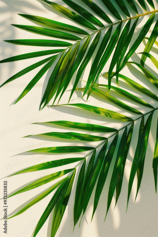 Aufkleber A close-up view of a palm leaf on a white background, ideal for use in designs and compositions where texture and pattern are important