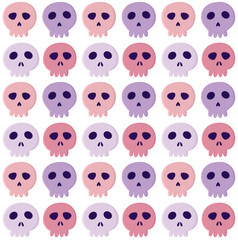 Seamless pattern with cute pink skulls. Vector halloween background