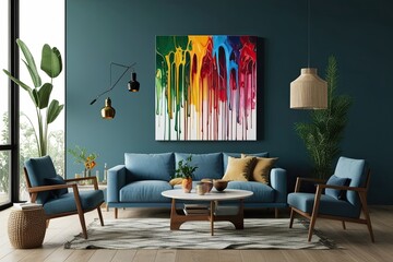Lively Colors Drizzled on Canvas: A Contemporary Abstract Painting for Home Aesthetics
