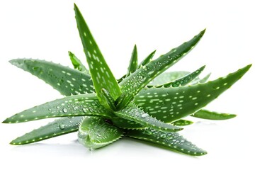 Fototapeta premium A detailed view of a leafy plant with dew or raindrops glistening on its surface