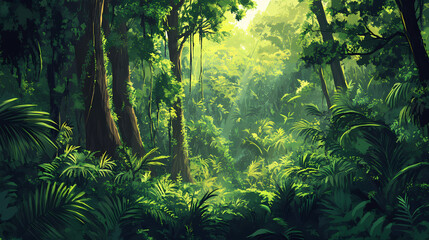Obraz premium Rainforest. the tall trees are covered in vines and other plants. Amazon Rainforest. Illustration