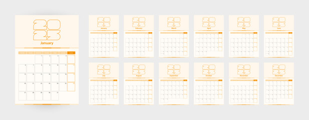 Modern vector vertical calendar for the year 2025, planner in English. 