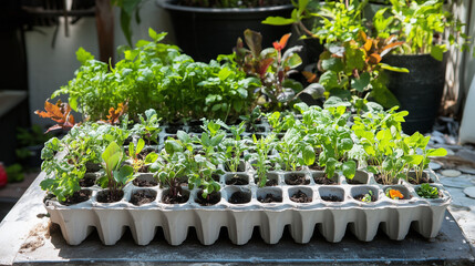 Miniature Garden in Egg Cartons with Recycled Food Waste
