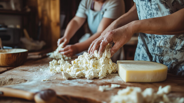 Family Making Homemade Cheese on Farm