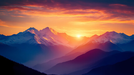 Fototapeta premium Sunrise over the himalayan mountains in manali, india, sunrise, landscape, view, manali, india, himalayas, mountains. Himalayan Mountains. Illustration