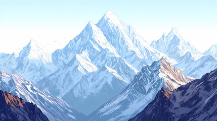 Naklejka premium The mountains are covered in snow and the sky is clear. Himalayan Mountains. Illustration