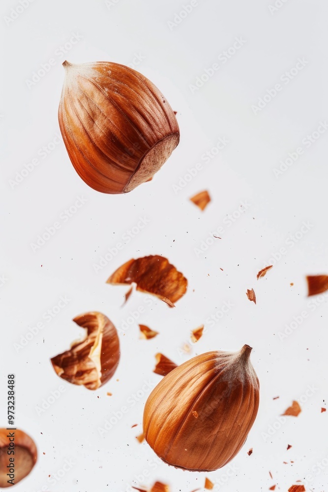 Poster A bunch of nuts are suspended in mid-air, creating a fascinating scene