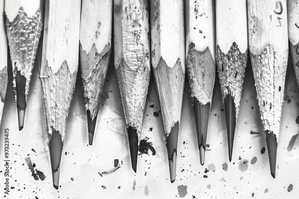 Poster A collection of colored and graphite pencils arranged neatly on a table surface