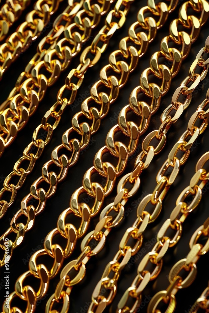 Poster a detailed view of multiple gold chains piled together
