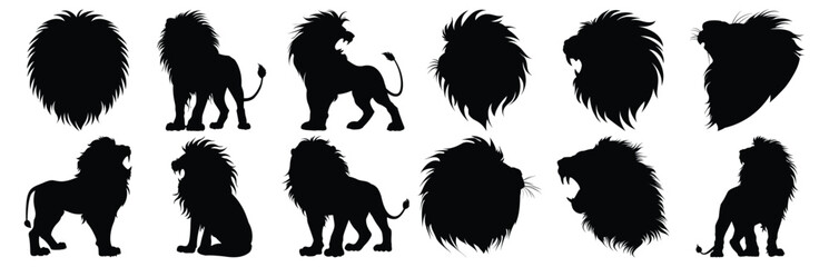 Lion silhouette set vector design big pack of animal illustration and icon