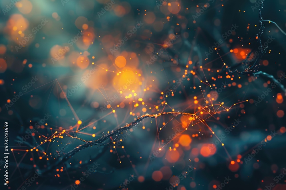 Poster a blurry image of a tree with orange lights