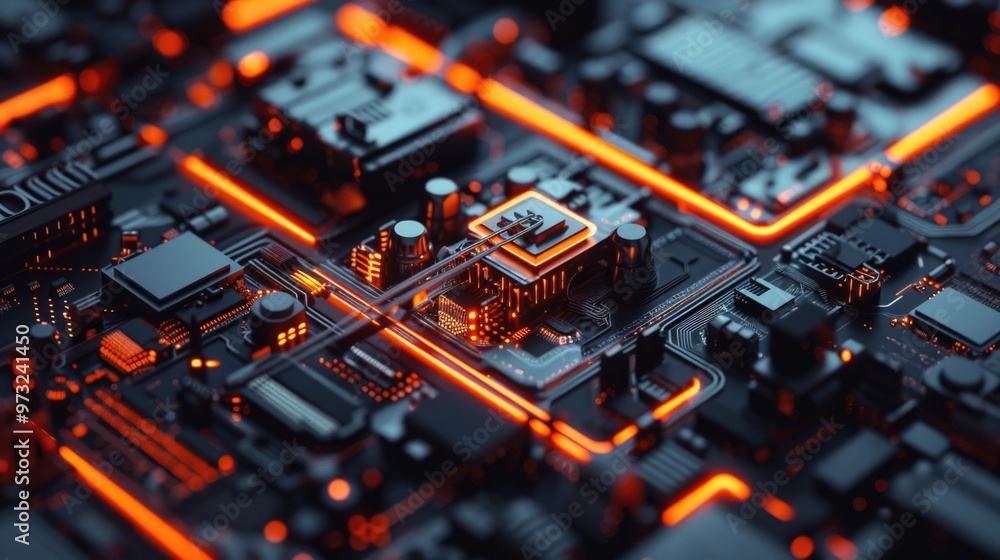 Poster a detailed view of a computer's motherboard components