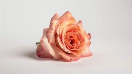 Fototapeta premium A single pink rose sits on a clean white surface